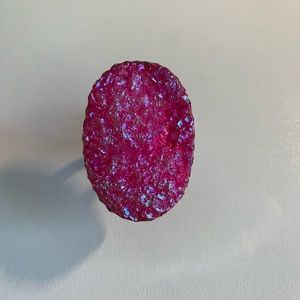 Sterling Silver 925 Hot Pink Druzy Ring
